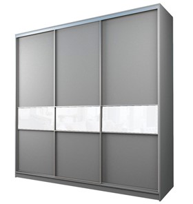 Шкаф 3-х створчатый MAX МШ-27-6-24-999, Профиль Серебро/Цвет Серый/с белой пленкой Oracal в Биробиджане