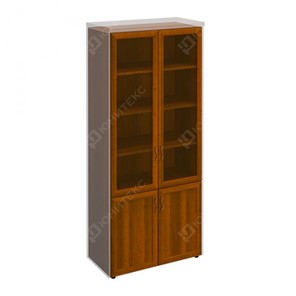 Шкаф для документов со стеклянными дверьми в рамке Мастер, темный орех (90х45х208) МТ 379 в Биробиджане