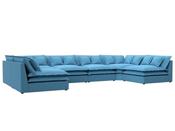 Большой П-образный диван Лига-040, Амур голубой (рогожка) в Биробиджане
