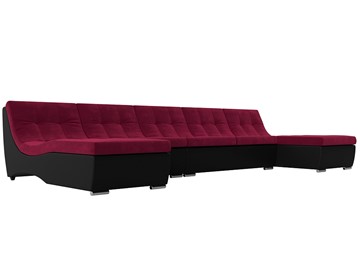 П-образный диван Монреаль, Бордовый\Черный (Микровельвет\Экокожа) в Биробиджане