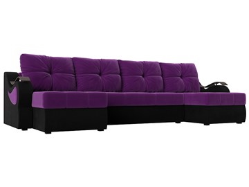 П-образный диван Меркурий П, Фиолетовый/черный (вельвет) в Биробиджане