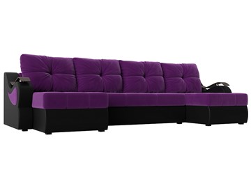 П-образный диван Меркурий П, Фиолетовый/черный (вельвет/экокожа) в Биробиджане