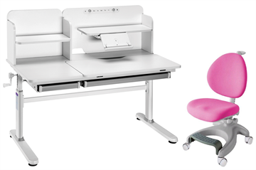 Комплект парта + кресло Iris II Grey + Cielo Pink + чехол для кресла в подарок в Биробиджане