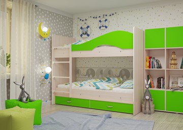 Детская 2-этажная кровать Мая на щитах, корпус Млечный дуб, фасад Салатовый в Биробиджане - предосмотр 2