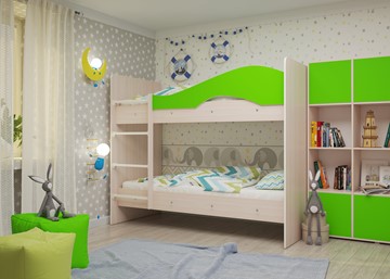 Детская 2-этажная кровать Мая на щитах, корпус Млечный дуб, фасад Салатовый в Биробиджане - предосмотр 1