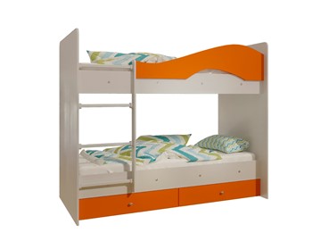 Детская 2-этажная кровать Мая с 2 ящиками на щитах, корпус Млечный дуб, фасад Оранжевый в Биробиджане - предосмотр 4