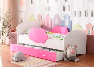 Кровать детская Тучка с ящиком, корпус Белый, фасад Розовый в Биробиджане