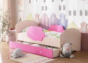 Кровать детская Тучка с ящиком, корпус Дуб млечный, фасад Розовый в Биробиджане