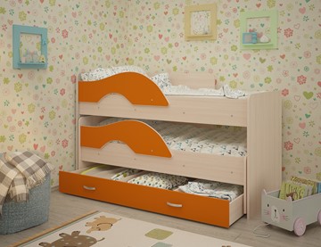 Детская 2-этажная кровать Радуга 1.6 с ящиком, корпус Млечный дуб, фасад Оранжевый в Биробиджане