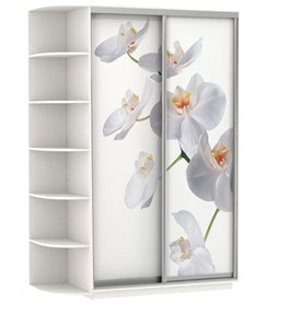 Шкаф 2-дверный Хит, 1500x600x2200, фотопечать, со стеллажом, белая орхидея, белый снег в Биробиджане