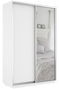 Шкаф 2-х дверный Экспресс (ДСП/Зеркало) 1200х600х2400, белый снег в Биробиджане