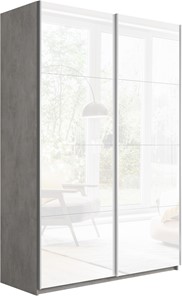 Шкаф 2-х створчатый Прайм (Белое стекло/Белое стекло) 1400x570x2300, бетон в Биробиджане