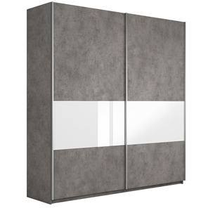 Шкаф 2-х створчатый Широкий Прайм (ДСП / Белое стекло) 2200x570x2300, Бетон в Биробиджане