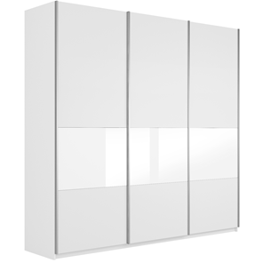 Шкаф 3-х створчатый Широкий Прайм (ДСП / Белое стекло) 2400x570x2300, Белый снег в Биробиджане