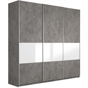 Шкаф 3-дверный Широкий Прайм (ДСП / Белое стекло) 2400x570x2300, Бетон в Биробиджане - предосмотр