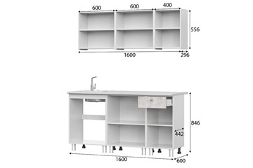 Готовый кухонный гарнитур КГ-1 1600, белый/белый/цемент светлый/антарес в Биробиджане - предосмотр 2
