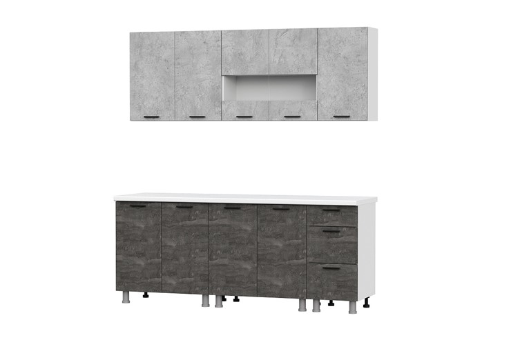 Модульный кухонный гарнитур Модус 2,0м Белый / Цемент светлый / Камень тёмный (без столешниц) в Биробиджане - изображение 1