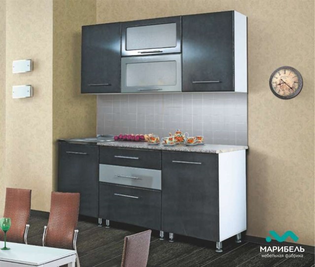 Кухонный гарнитур Мыло 224 2000х718, цвет Черный/Белый металлик в Биробиджане - изображение 2