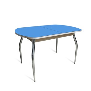 Раздвижной стол ПГ-01 СТ2, дуб молочный/синие стекло/35 хром гнутые металл в Биробиджане - предосмотр 1