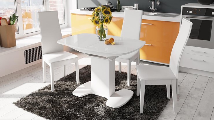 Раздвижной стол Портофино (СМ(ТД)-105.01.11(1)), цвет  Белый глянец/Стекло белое в Биробиджане - изображение 1