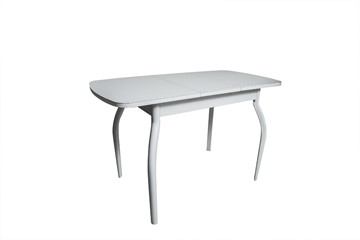 Кухонный раскладной стол ПГ-01СТ белое/белое/хром фигурные в Биробиджане - предосмотр 1