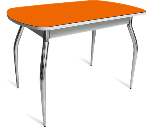 Стол кухонный ПГ-04 СТ белое/оранжевое/хром фигурные в Биробиджане - изображение