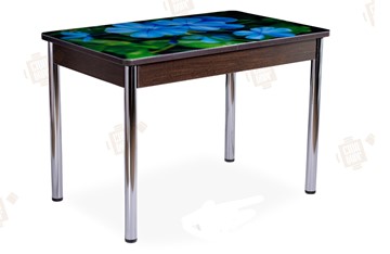 Кухонный стол раскладной Айсберг-02 СТФ, Венге ЛДСП/фиалки/ноги хром прямые в Биробиджане