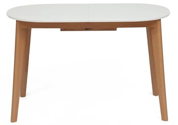 Кухонный раздвижной стол BOSCO (Боско) бук/мдф 120+30x80x75 Белый/Натуральный Бук арт.11257 в Биробиджане