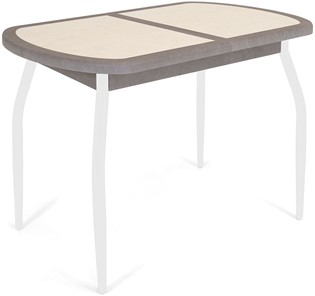 Кухонный раздвижной стол Будапешт-1 ПЛ (ноги белые, плитка бежевая/серый камень) в Биробиджане