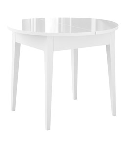 Кухонный стол раздвижной Dikline MR100 Белый/стекло белое глянец/ножки MM белые в Биробиджане