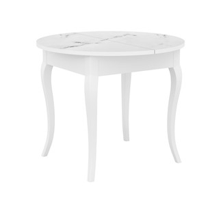 Кухонный стол раздвижной Dikline MR100 Белый/стекло белое мрамор сатин/ножки MC белые в Биробиджане
