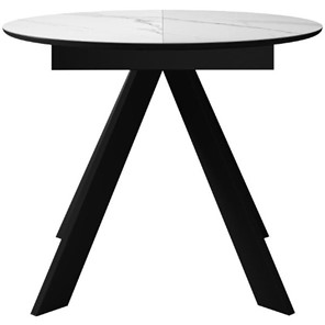 Кухонный стол раскладной DikLine SKC100 D1000 Керамика Белый мрамор / опоры черные в Биробиджане - предосмотр