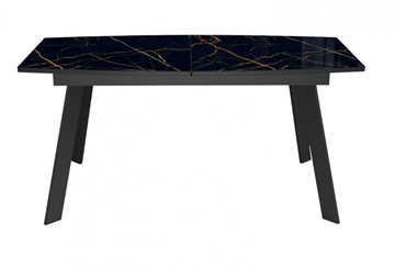 Кухонный раздвижной стол Dikline XLS160 мрамор черный глянец/ножки черные в Биробиджане - предосмотр 2