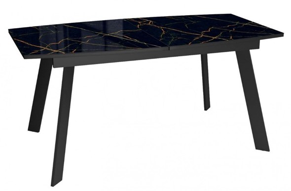 Кухонный раздвижной стол Dikline XLS160 мрамор черный глянец/ножки черные в Биробиджане - изображение