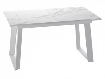 Кухонный стол раздвижной Dikline ZLS140 Мрамор белый глянец/ножки белые в Биробиджане - предосмотр