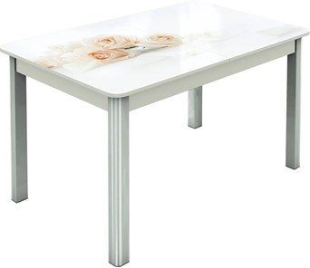 Кухонный стол раскладной Гамбург исп.2 ноги метал. крашеные №23, Фотопечать (Цветы №32) в Биробиджане