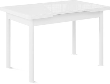 Кухонный раздвижной стол Милан-1 EVO, ноги металлические белые, стекло белое/серый в Биробиджане