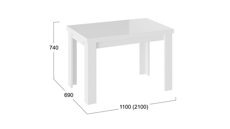 Кухонный стол раскладной Норман тип 1, цвет Белый/Стекло белый глянец в Биробиджане - изображение 2