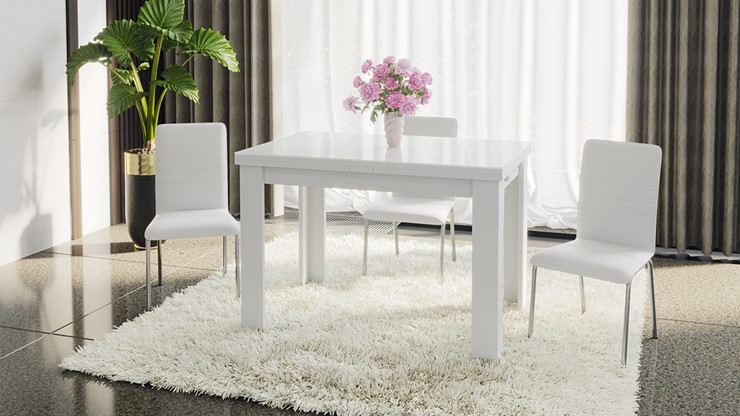 Кухонный стол раскладной Норман тип 1, цвет Белый/Стекло белый глянец в Биробиджане - изображение 4