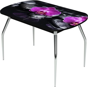 Кухонный раскладной стол Ривьера исп.1 ноги метал. крашеные №24 Фотопечать (Цветы №14) в Биробиджане
