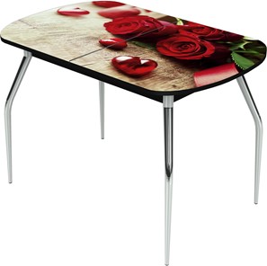 Кухонный стол раскладной Ривьера исп.1 ноги метал. крашеные №24 Фотопечать (Цветы №33) в Биробиджане
