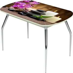 Раздвижной стол Ривьера исп.2 ноги метал. крашеные №24 Фотопечать (Цветы №18) в Биробиджане