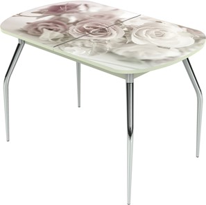 Кухонный раздвижной стол Ривьера исп.2 ноги метал. крашеные №24 Фотопечать (Цветы №41) в Биробиджане