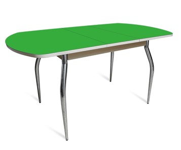 Кухонный стол раздвижной ПГ-02 СТ2, дуб молочный/зеленое стекло/35 хром гнутые металл в Биробиджане