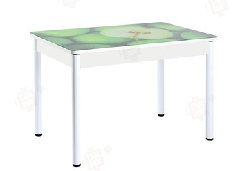 Обеденный раздвижной стол Айсберг-01 СТФ, белый/фотопечать зеленые яблоки/ноги крашеные в Биробиджане