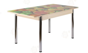 Кухонный стол раздвижной Айсберг-01 СТФ, дуб/фотопечать фрукты/ноги хром прямые круглые в Биробиджане