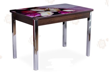 Кухонный стол раскладной Айсберг-01 СТФ, венге/фотопечать пионы/ноги хром квадратные в Биробиджане