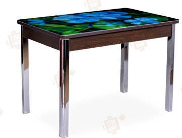 Кухонный стол раздвижной Айсберг-01 СТФ, венге/фотопечать фиалка/ноги хром квадратные в Биробиджане