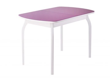 Кухонный стол раскладной ПГ-мини, матовое фиолетовое стекло, ноги гнутые массив белый в Биробиджане