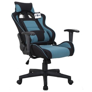 Кресло компьютерное Brabix GT Racer GM-100 (две подушки, ткань, черное/голубое) 531818 в Биробиджане - предосмотр 1